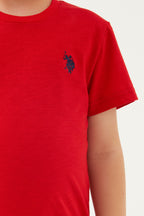 U.S. Polo Assn., Set de tricou de bumbac si pantaloni scurti, Rosu, Albastru marin, 164-170 CM