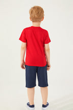 U.S. Polo Assn., Set de tricou de bumbac si pantaloni scurti, Rosu, Albastru marin, 164-170 CM