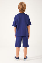 U.S. Polo Assn., Set de pantaloni scurti si tricou uni, Albastru marin, 140-146 CM