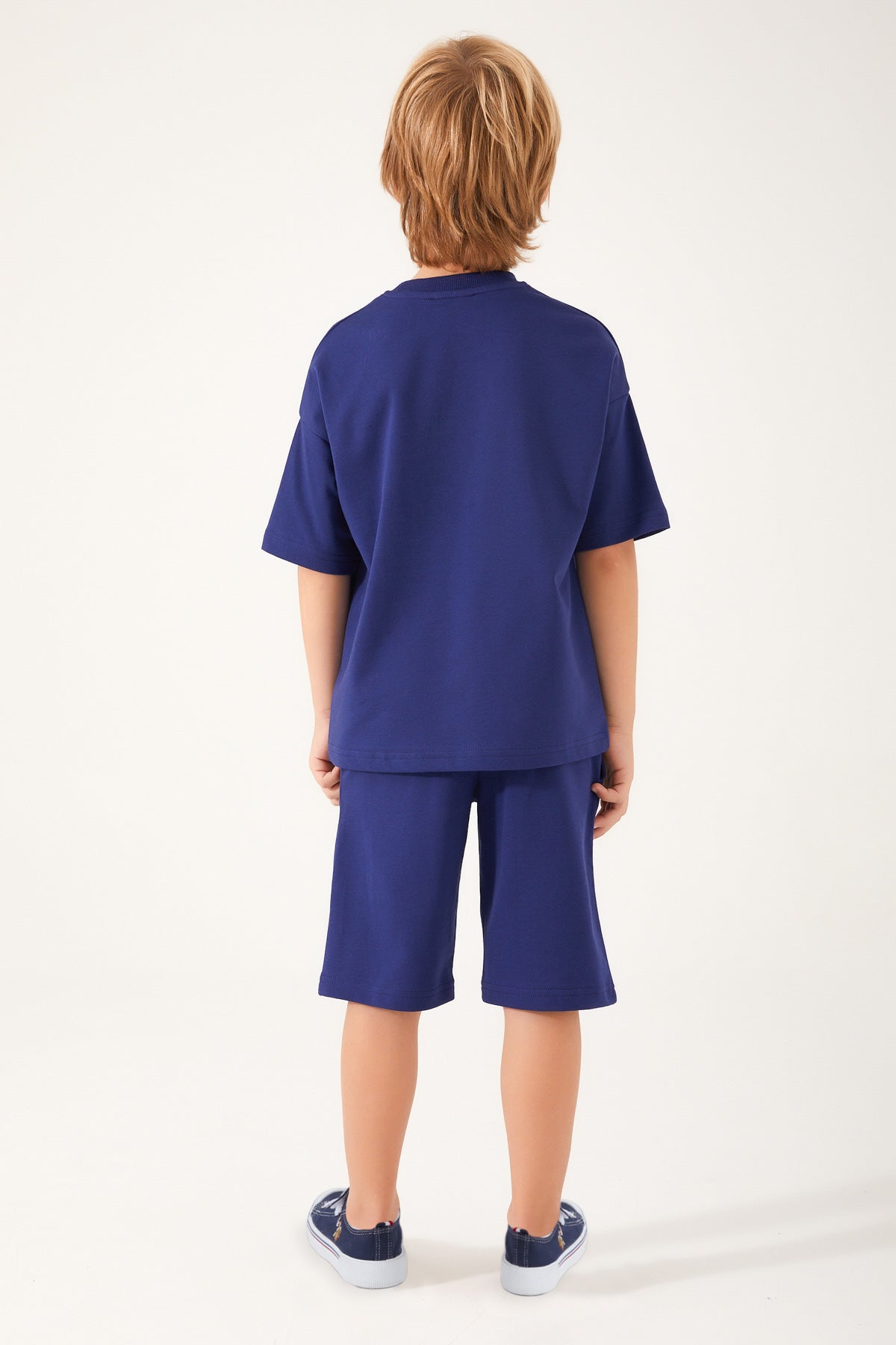 U.S. Polo Assn., Set de pantaloni scurti si tricou uni, Albastru marin, 140-146 CM