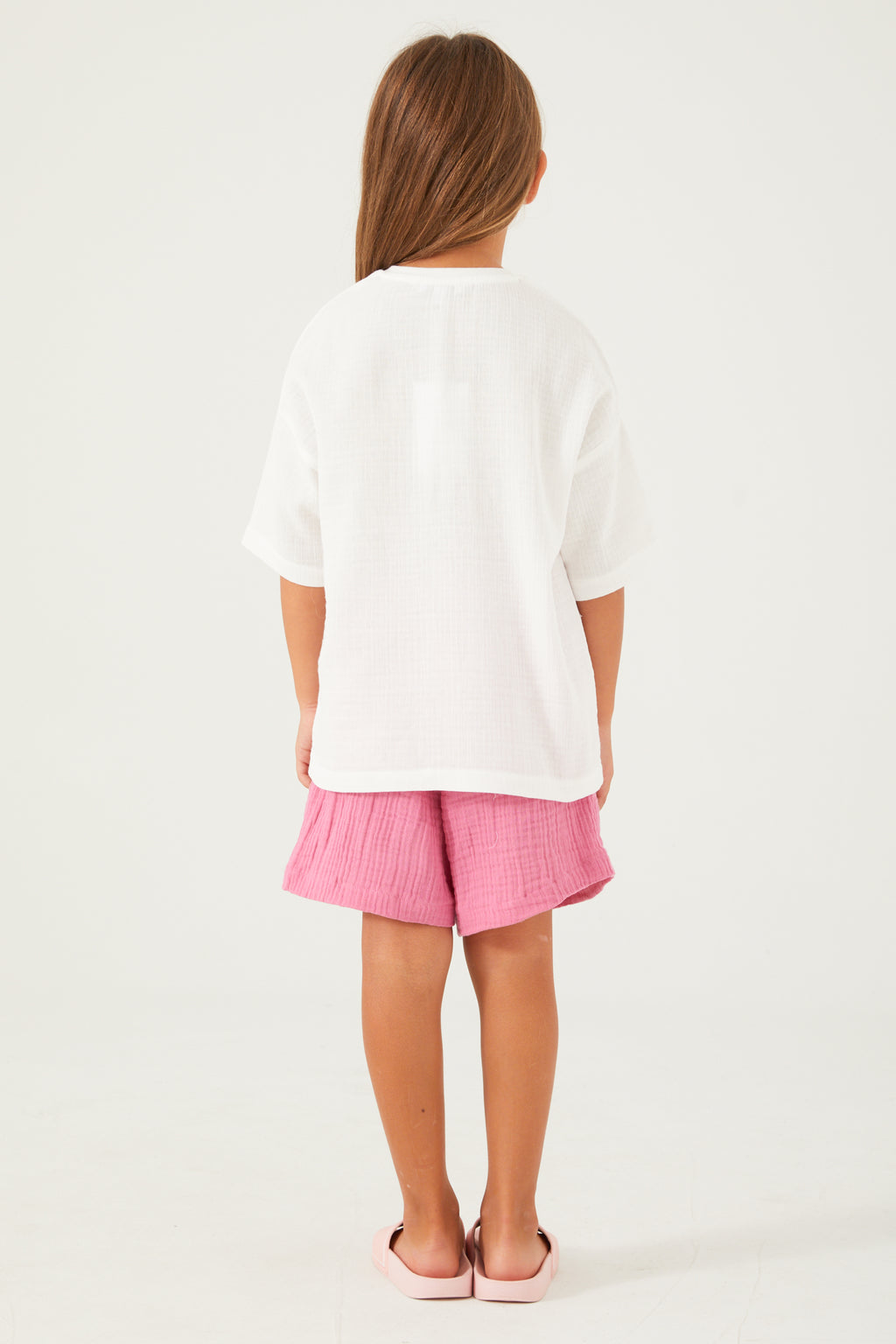 U.S. Polo Assn., Set de tricou cu maneci cazute si pantaloni scurti - 2 piese, Alb, Lila, 116-122 CM
