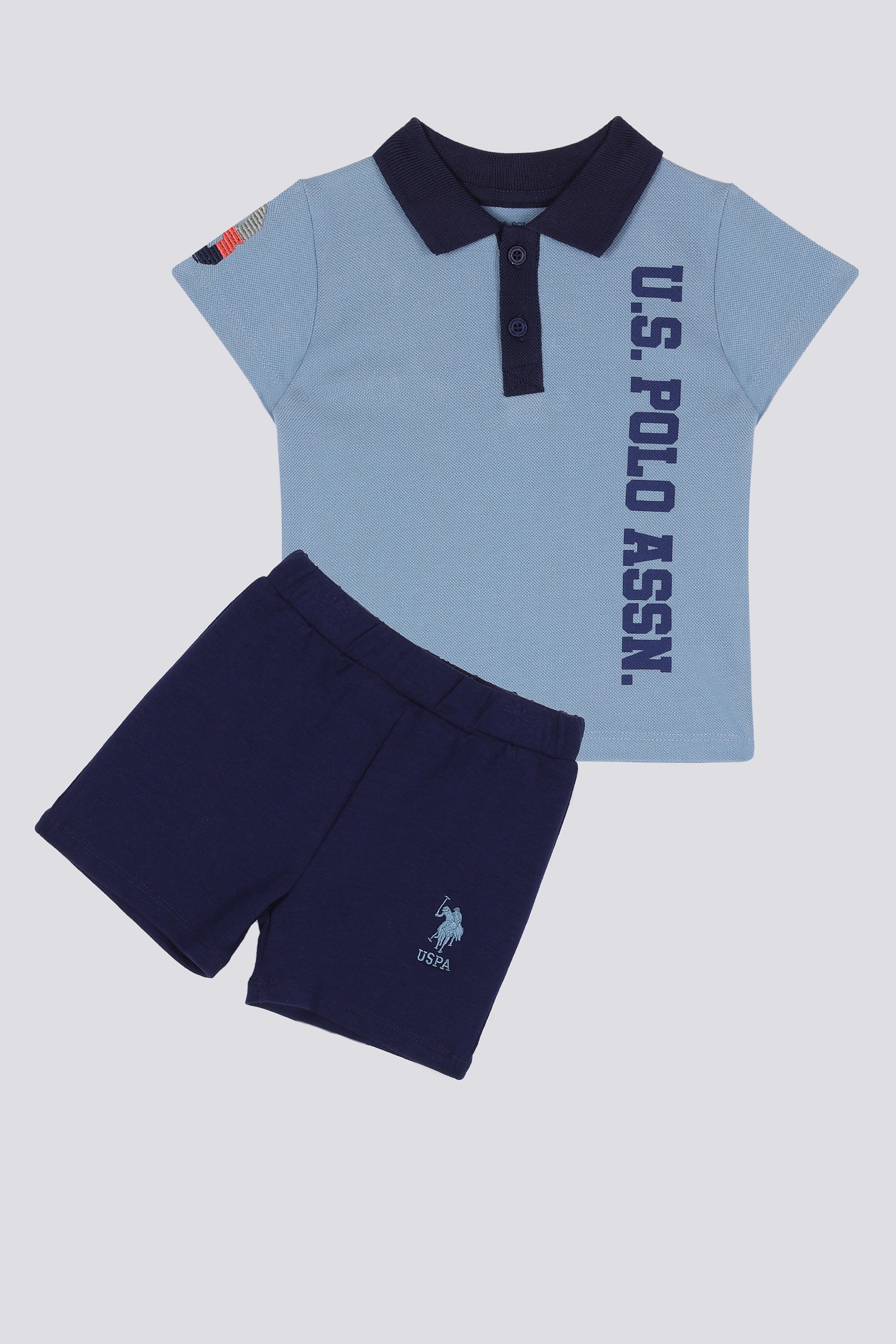 U.S. Polo Assn. Set doua piese cu logo discret, Albastru