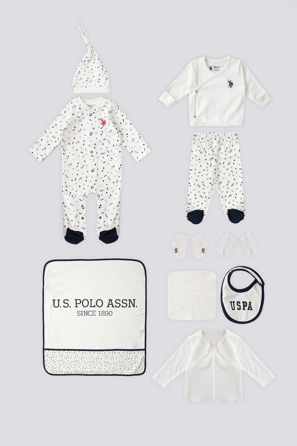 U.S. Polo Assn. Set zece piese pentru nou-nascuti, Alb