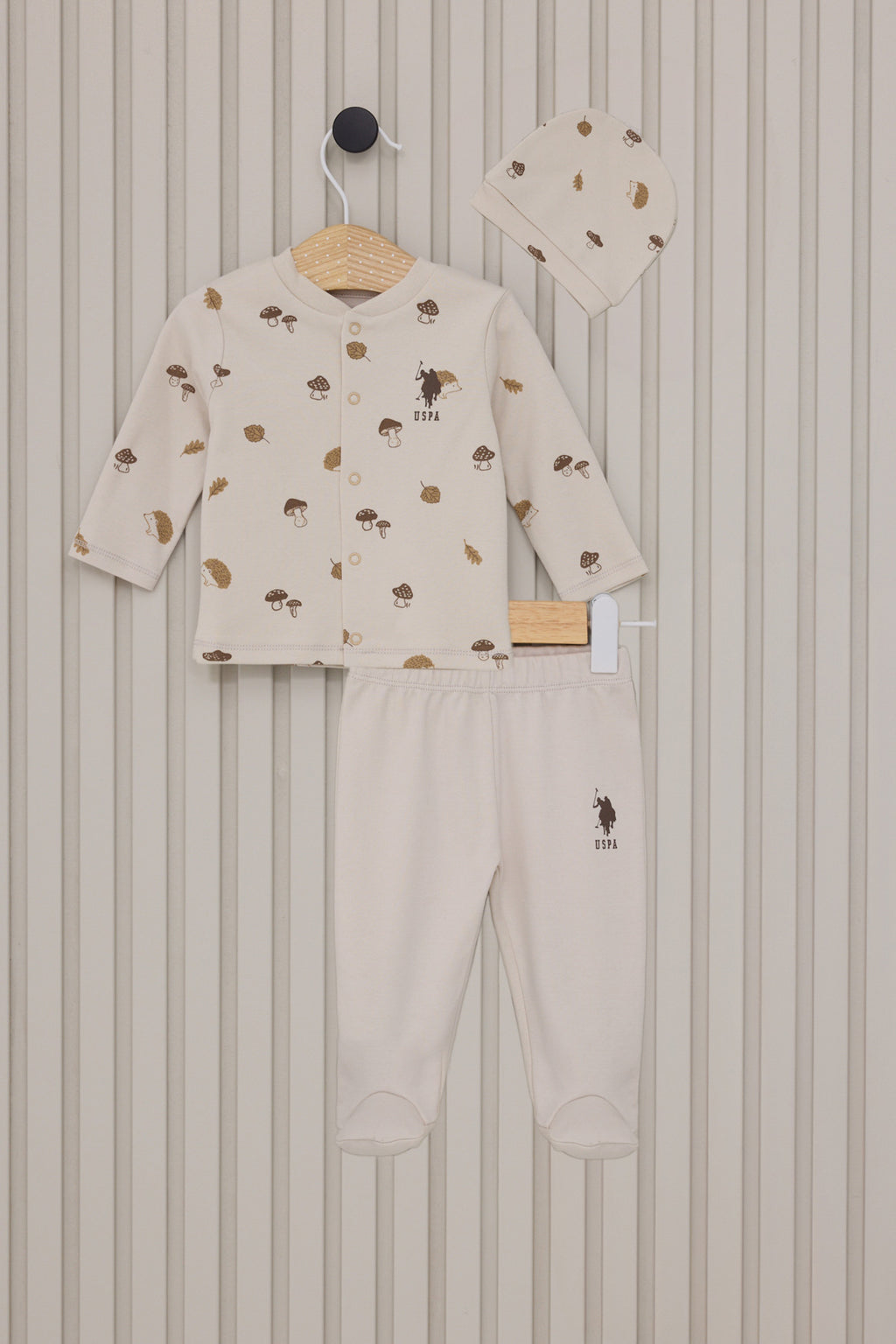 U.S. Polo Assn. Set trei piese cu caciula, pantaloni si bluza, Alb