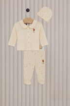 U.S. Polo Assn. Set trei piese cu caciula, pantaloni si bluza, Alb