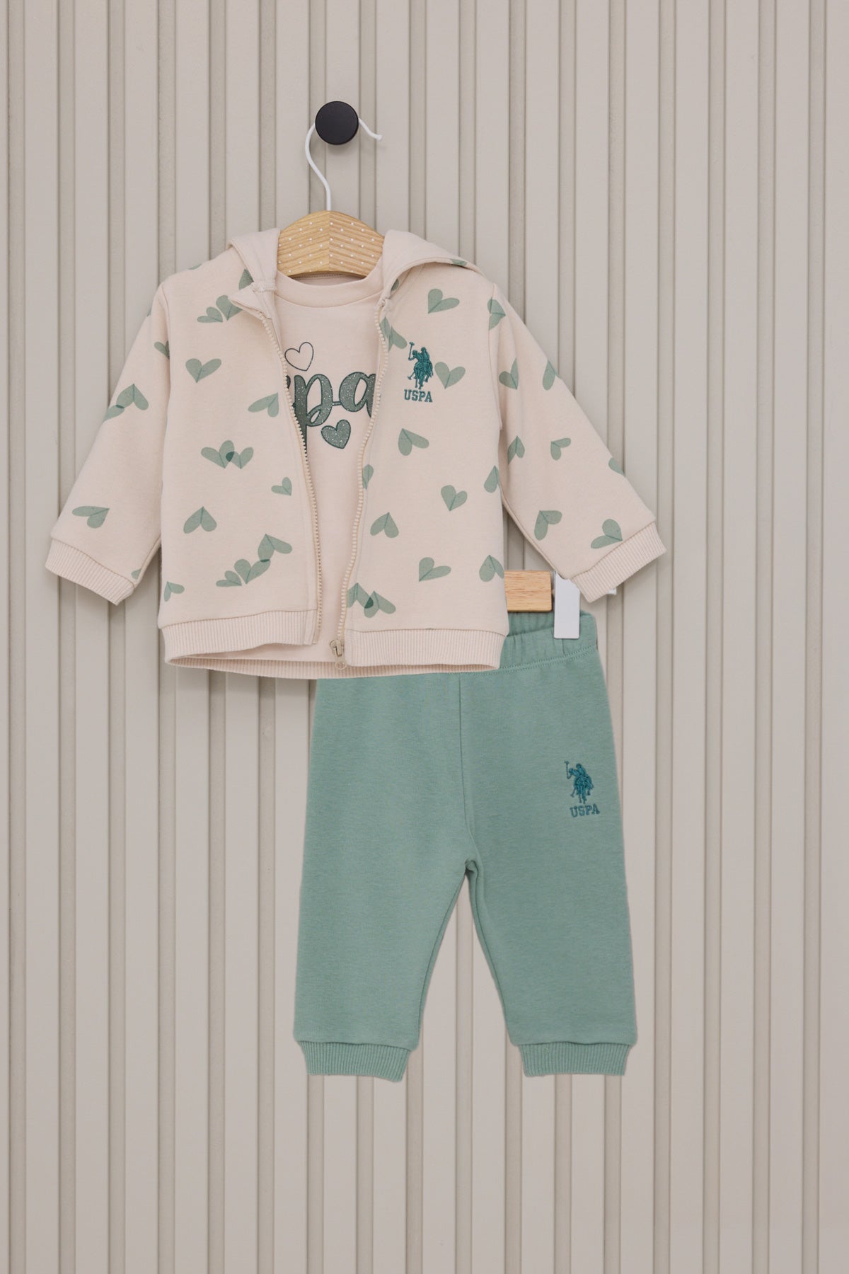 U.S. Polo Assn. Set doua piese cu logo discret, Bej