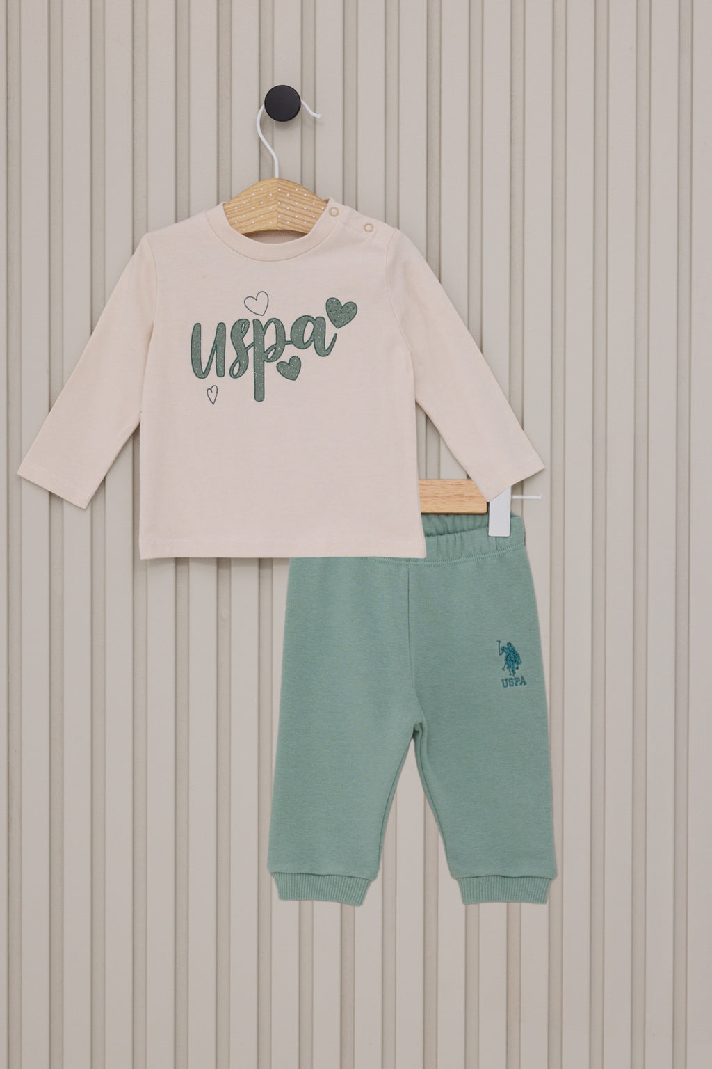 U.S. Polo Assn. Set doua piese cu logo discret, Bej