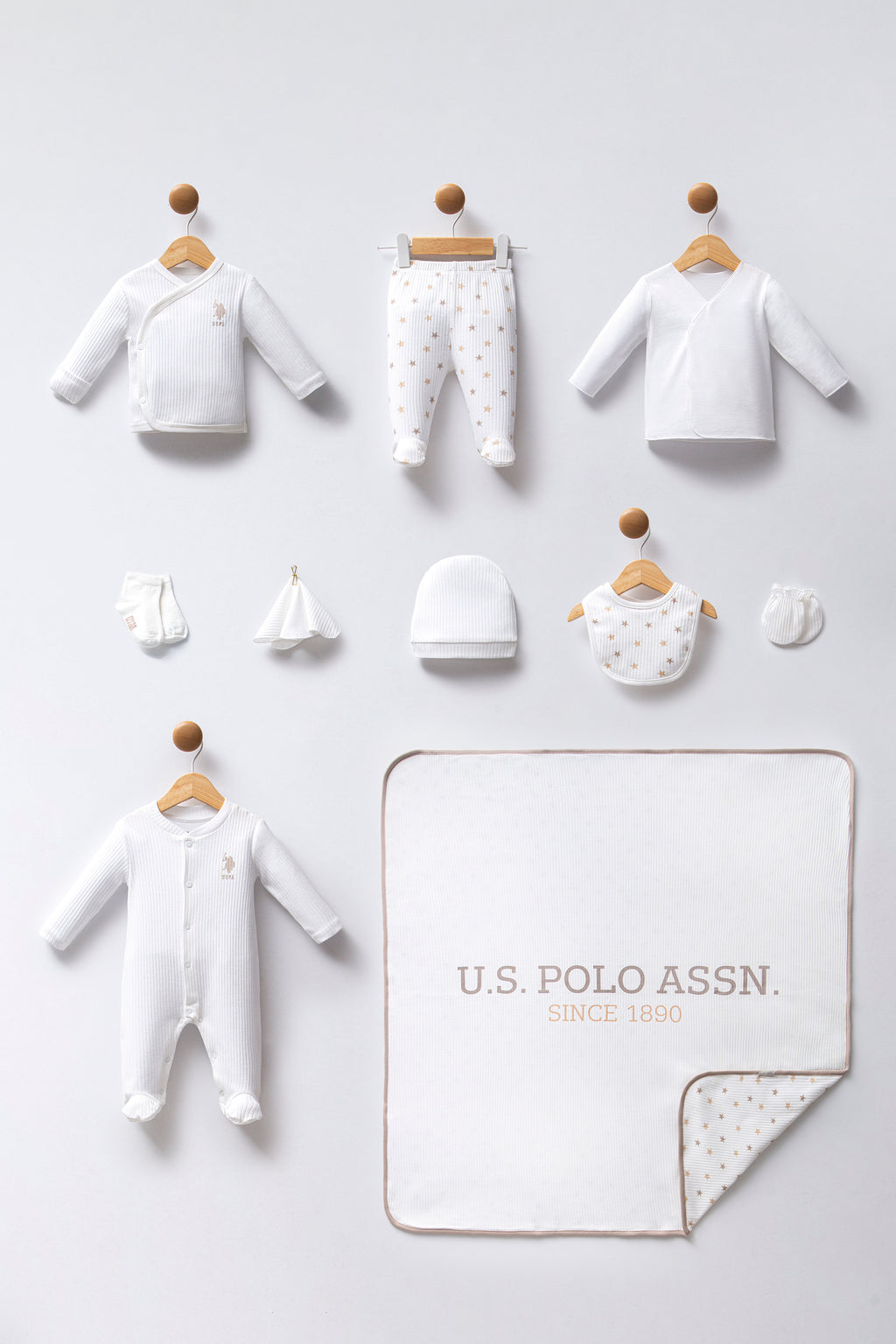 U.S. Polo Assn. Set zece piese pentru nou-nascuti, Alb