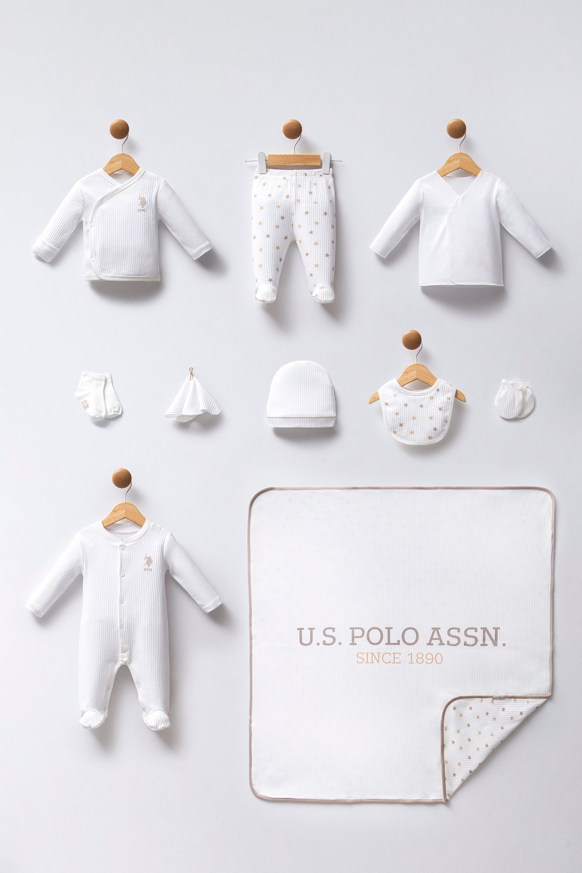 U.S. Polo Assn. Set zece piese pentru nou-nascuti, Alb