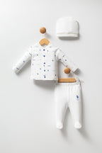 U.S. Polo Assn. Set trei piese cu caciula, pantaloni si bluza, Alb