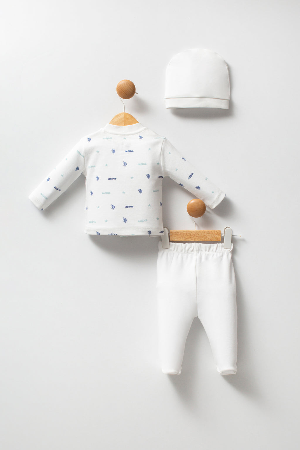 U.S. Polo Assn. Set trei piese cu caciula, pantaloni si bluza, Alb