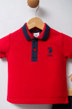 U.S. Polo Assn. Set doua piese cu logo discret, Rosu