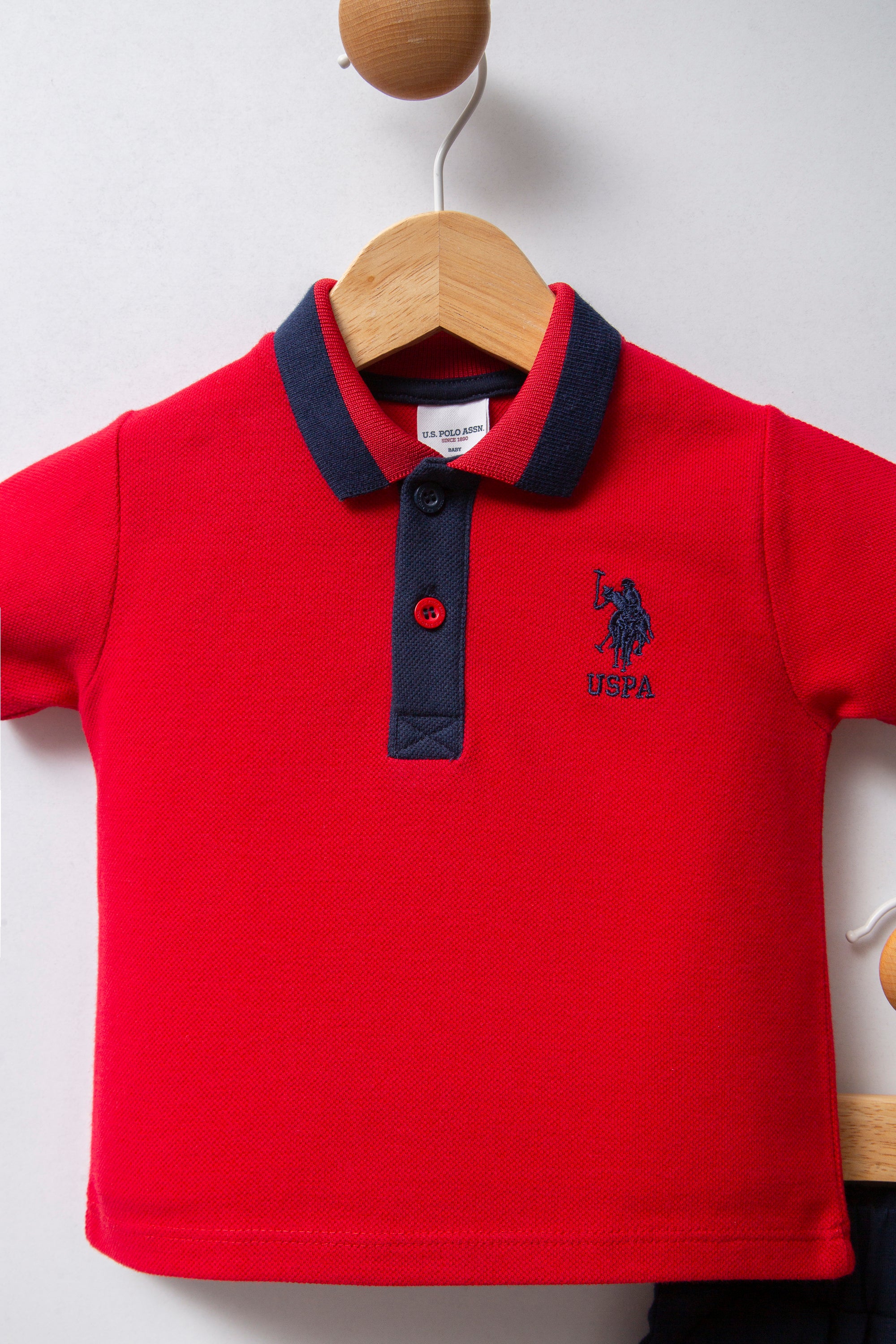 U.S. Polo Assn. Set doua piese cu logo discret, Rosu