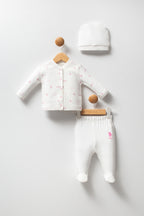 U.S. Polo Assn. Set trei piese cu caciula, pantaloni si bluza, Alb