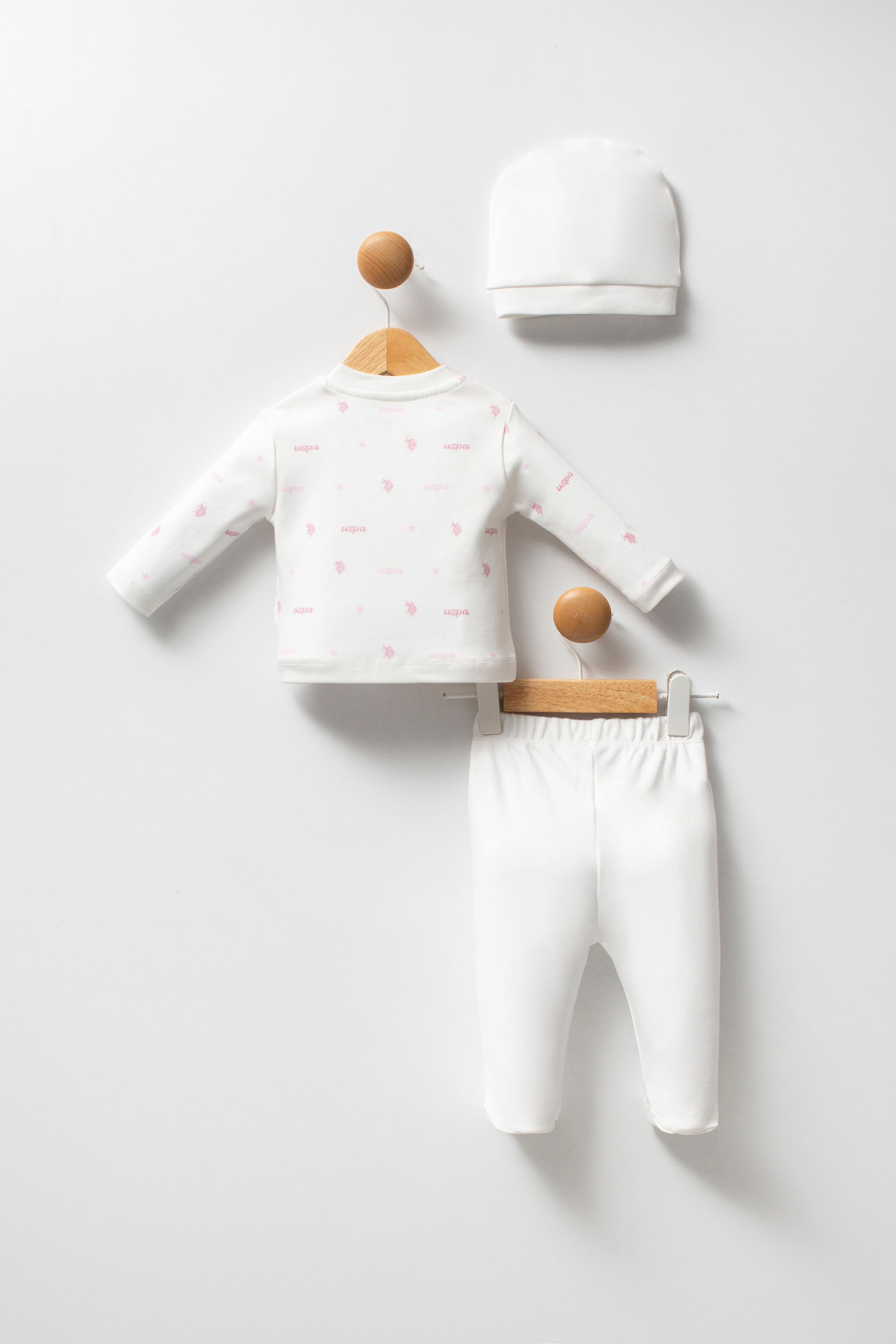 U.S. Polo Assn. Set trei piese cu caciula, pantaloni si bluza, Alb