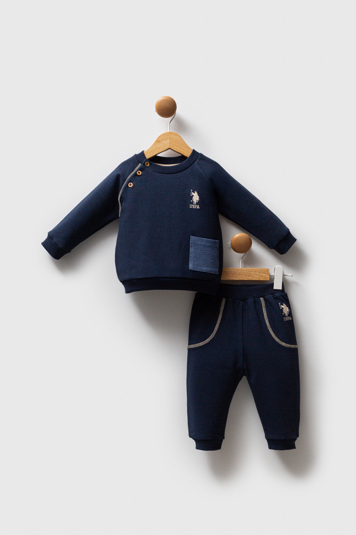 U.S. Polo Assn. Set doua piese cu logo discret, Bleumarin