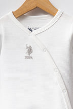 U.S. Polo Assn. Set patru piese cu caciula, pantaloni, body si salopeta, Alb