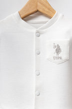 U.S. Polo Assn. Set patru piese cu caciula, pantaloni, body si salopeta, Alb