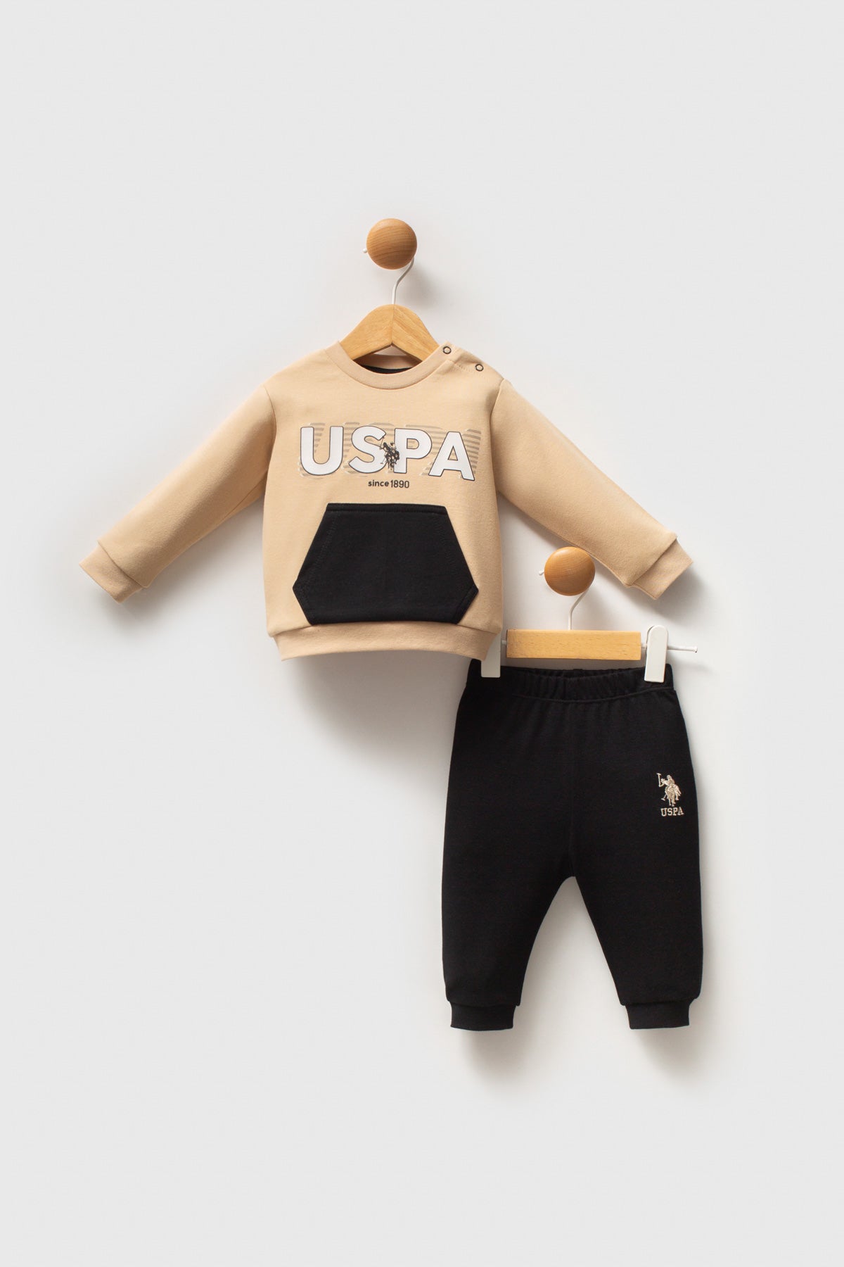 U.S. Polo Assn. Set doua piese cu logo discret, Bej