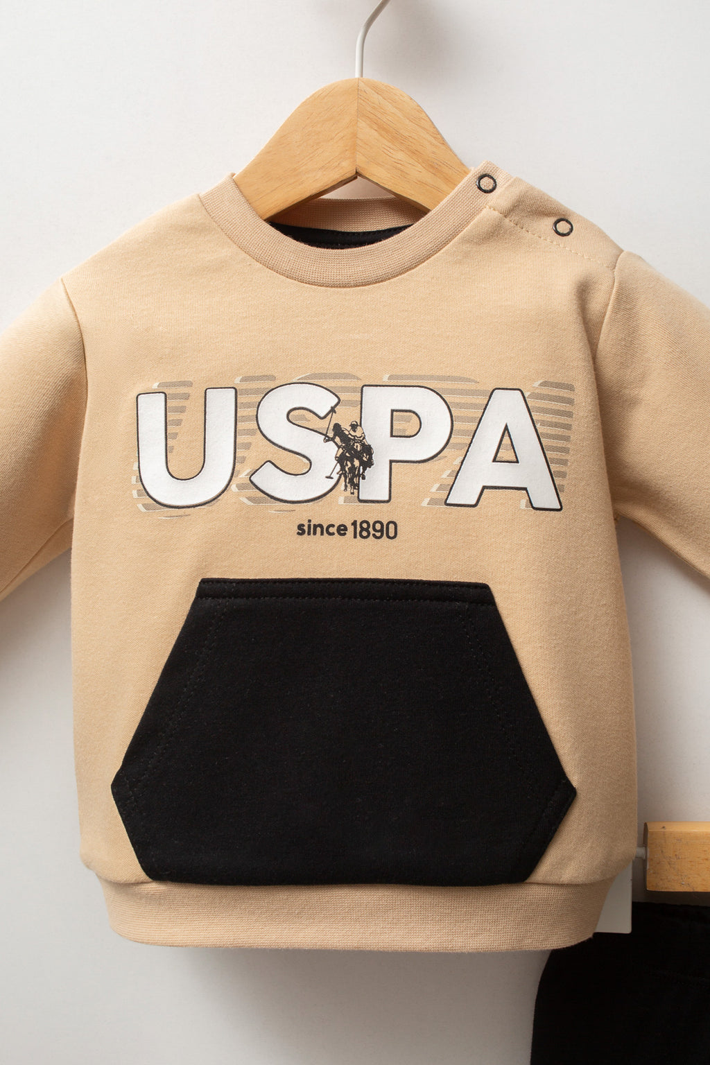 U.S. Polo Assn. Set doua piese cu logo discret, Bej