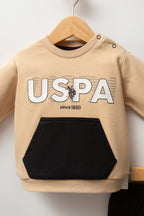 U.S. Polo Assn. Set doua piese cu logo discret, Bej