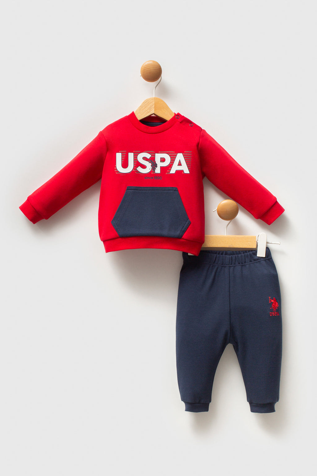 U.S. Polo Assn. Set doua piese cu logo discret, Rosu