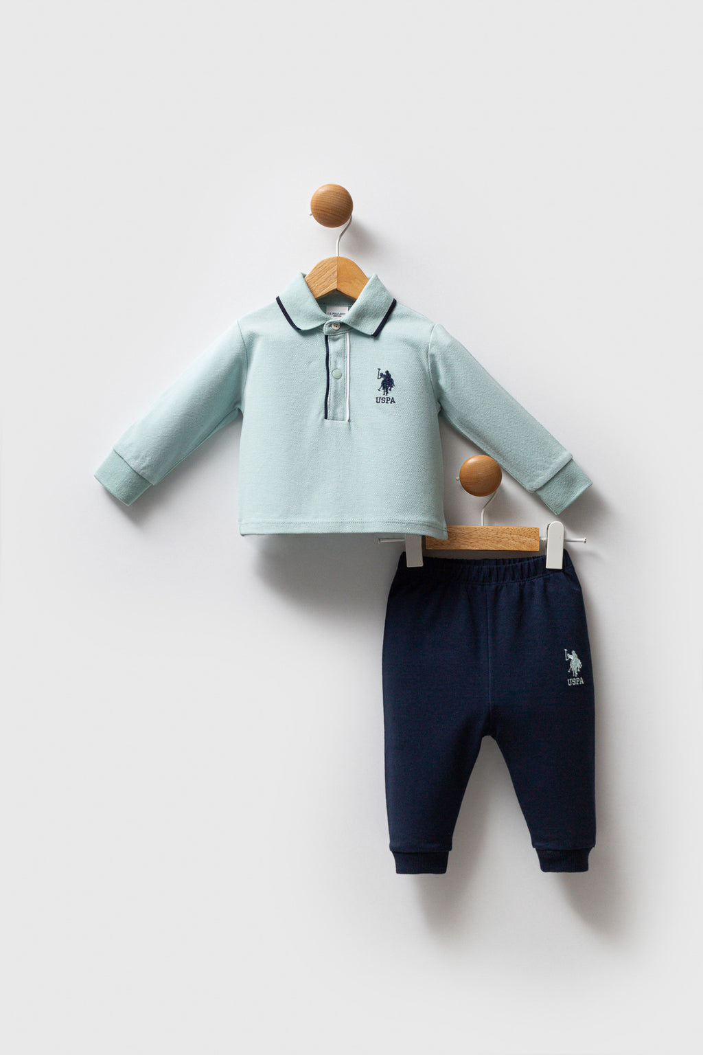 U.S. Polo Assn. Set doua piese cu logo discret, Albastru