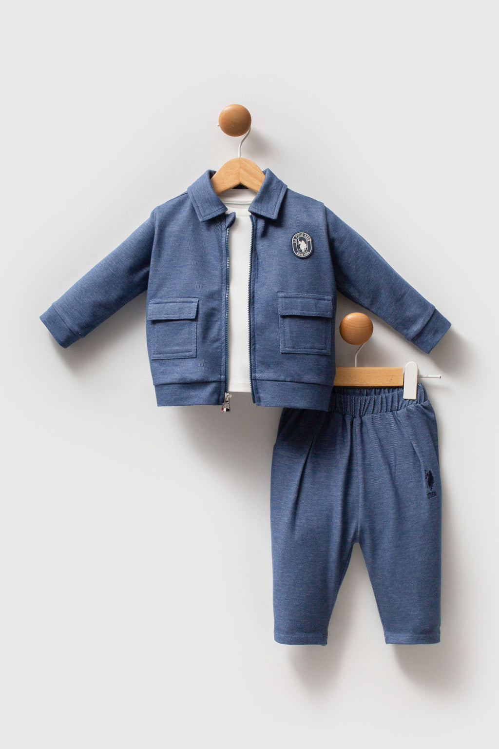 U.S. Polo Assn. Set trei piese cu bluza, pantaloni si jacheta, Albastru