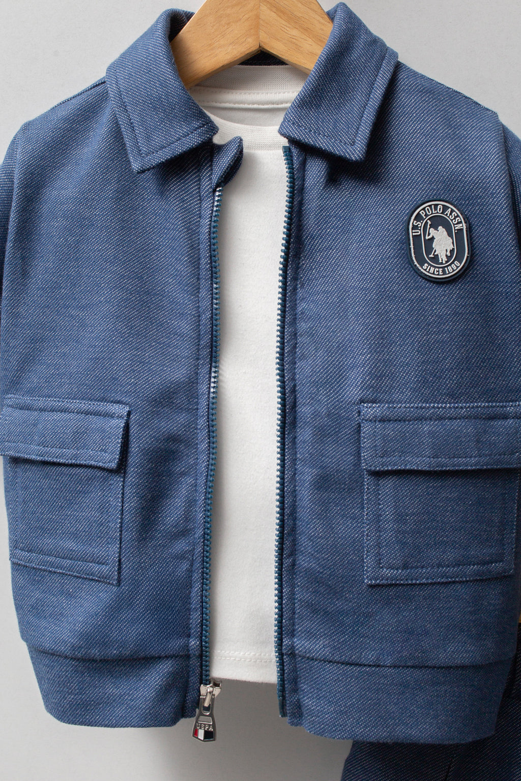 U.S. Polo Assn. Set trei piese cu bluza, pantaloni si jacheta, Albastru