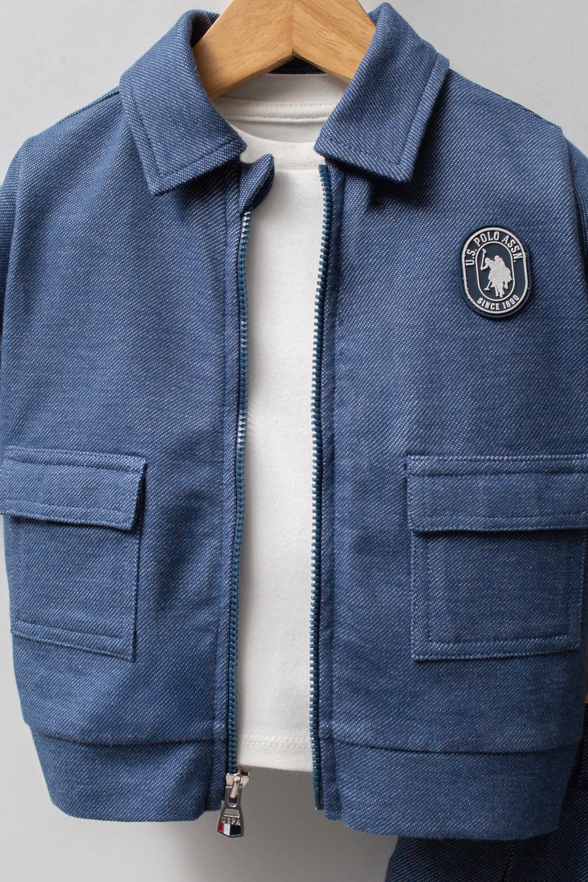 U.S. Polo Assn. Set trei piese cu bluza, pantaloni si jacheta, Albastru