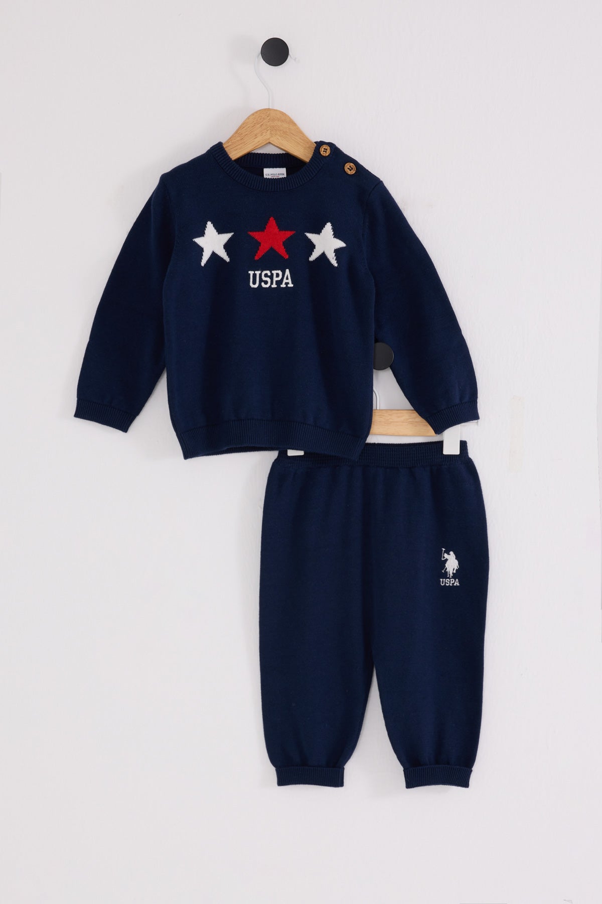 U.S. Polo Assn. Set doua piese cu logo discret, Bleumarin