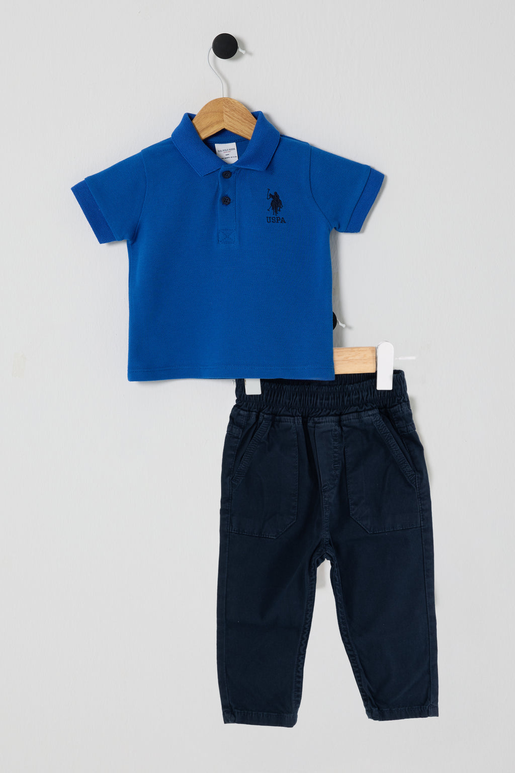 U.S. Polo Assn. Set doua piese cu logo discret, Albastru