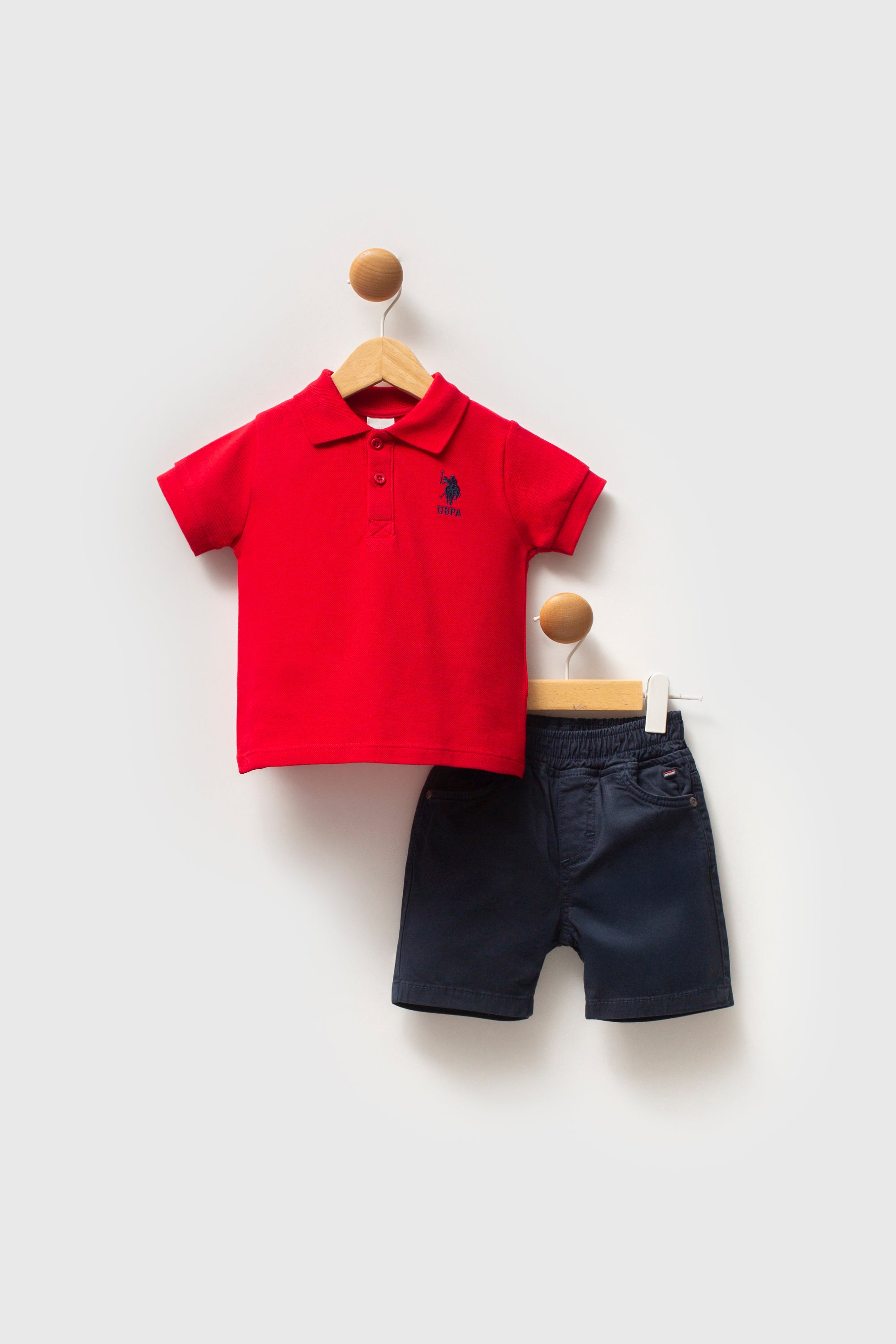 U.S. Polo Assn. Set doua piese cu logo discret, Rosu