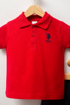 U.S. Polo Assn. Set doua piese cu logo discret, Rosu