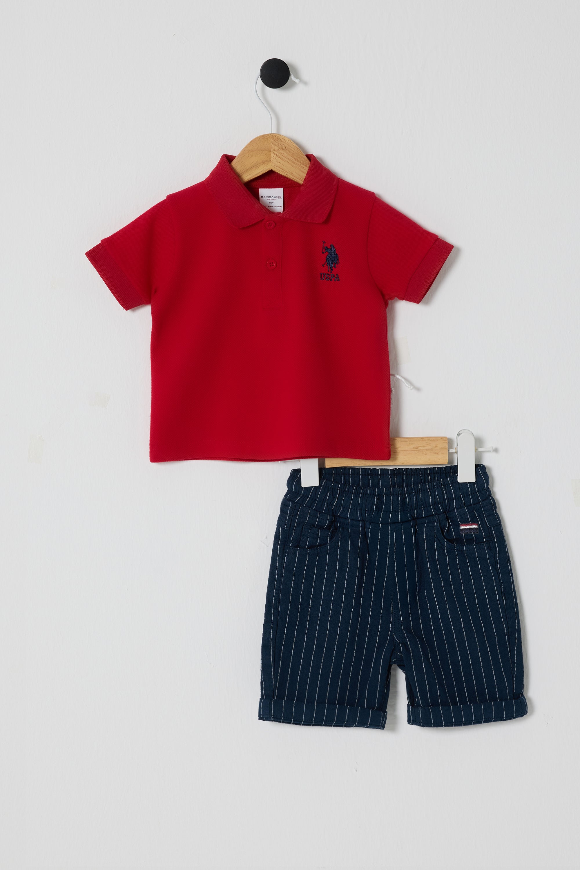 U.S. Polo Assn. Set doua piese cu logo discret, Rosu