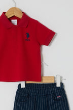 U.S. Polo Assn. Set doua piese cu logo discret, Rosu