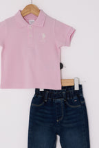 U.S. Polo Assn. Set doua piese cu logo discret, Roz