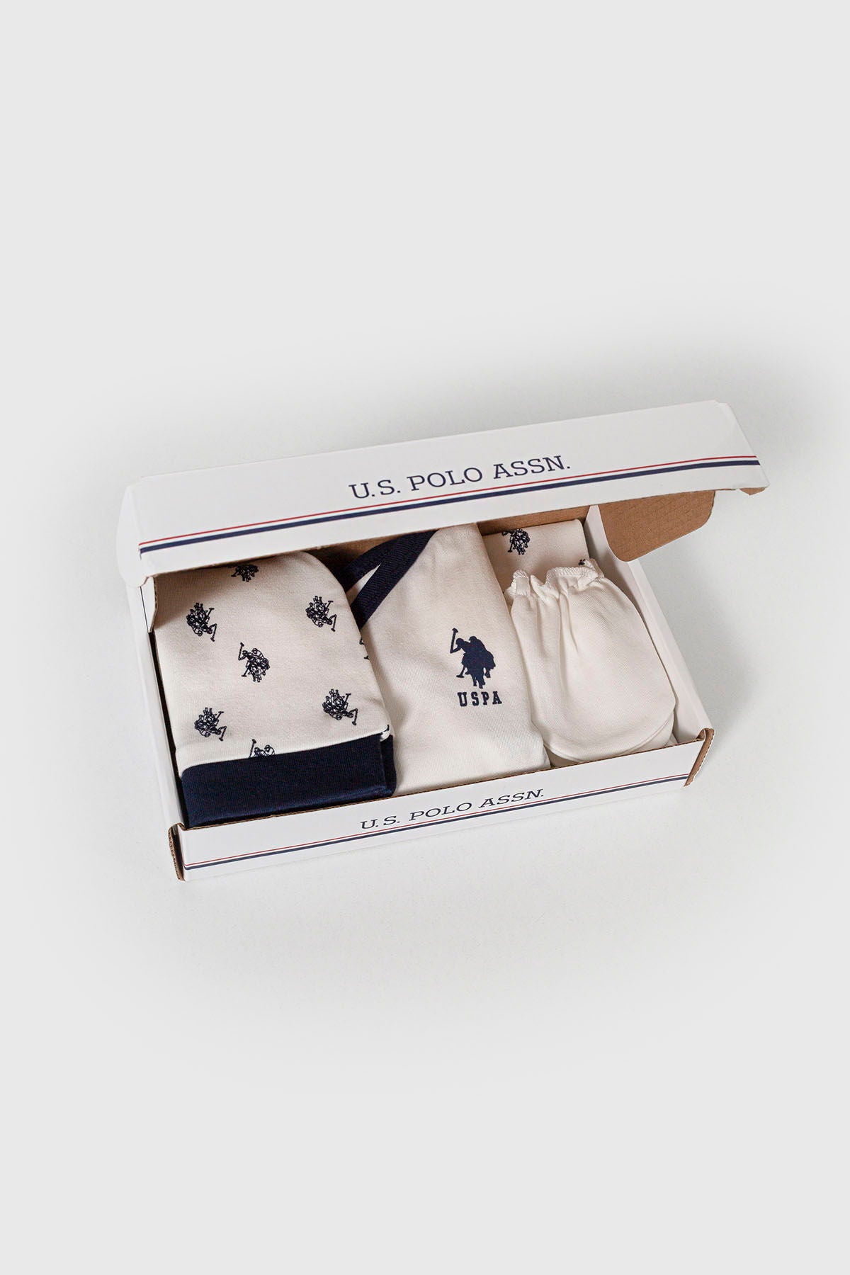 U.S. Polo Assn. Set cinci piese pentru nou-nascuti, Alb