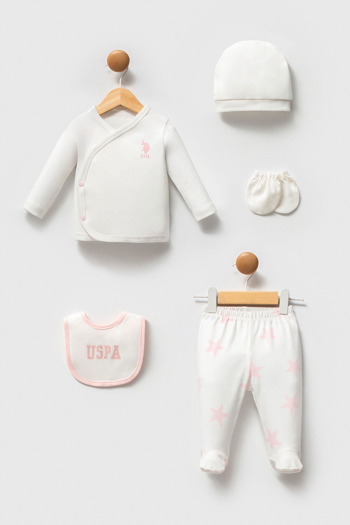 U.S. Polo Assn. Set cinci piese pentru nou-nascuti, Alb