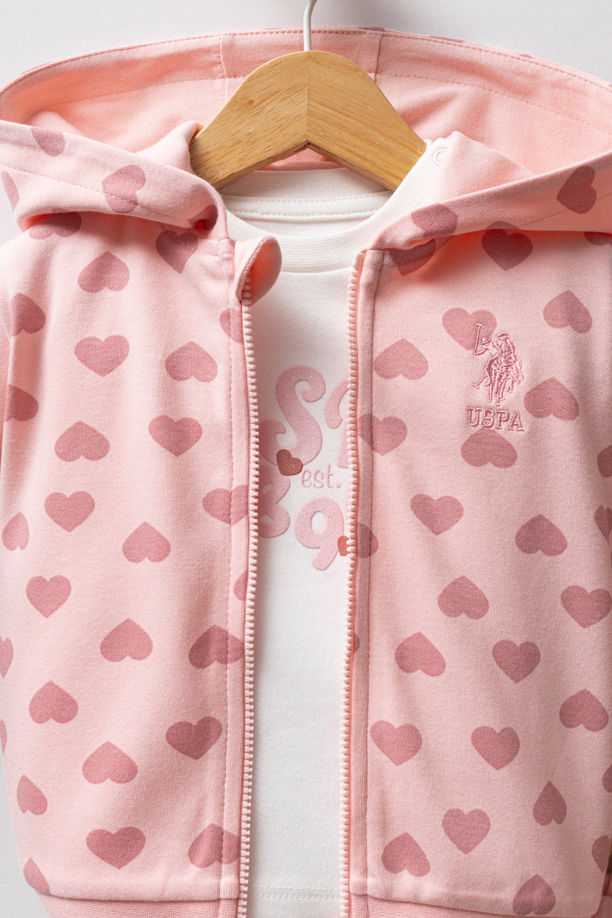 U.S. Polo Assn. Set trei piese cu hanorac, pantaloni si bluza, Roz