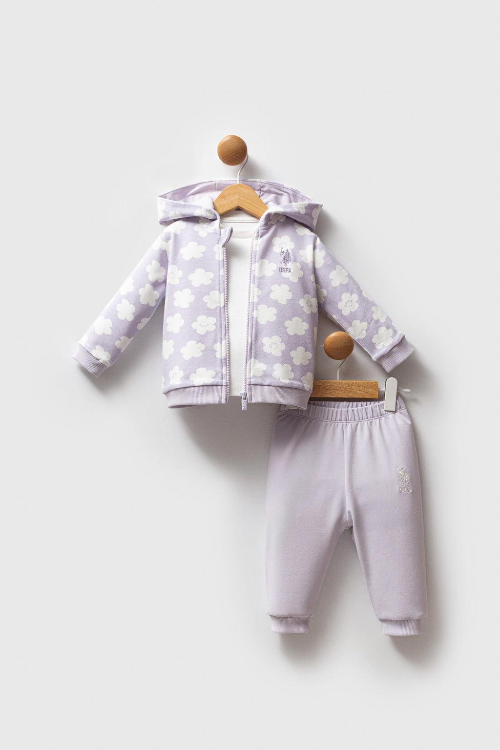 U.S. Polo Assn. Set trei piese cu hanorac, bluza si pantaloni, Alb
