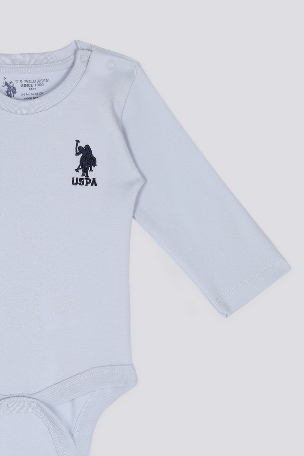 U.S. Polo Assn., Body de bumbac cu maneci lungi, Albastru glaciar, 86-92 CM