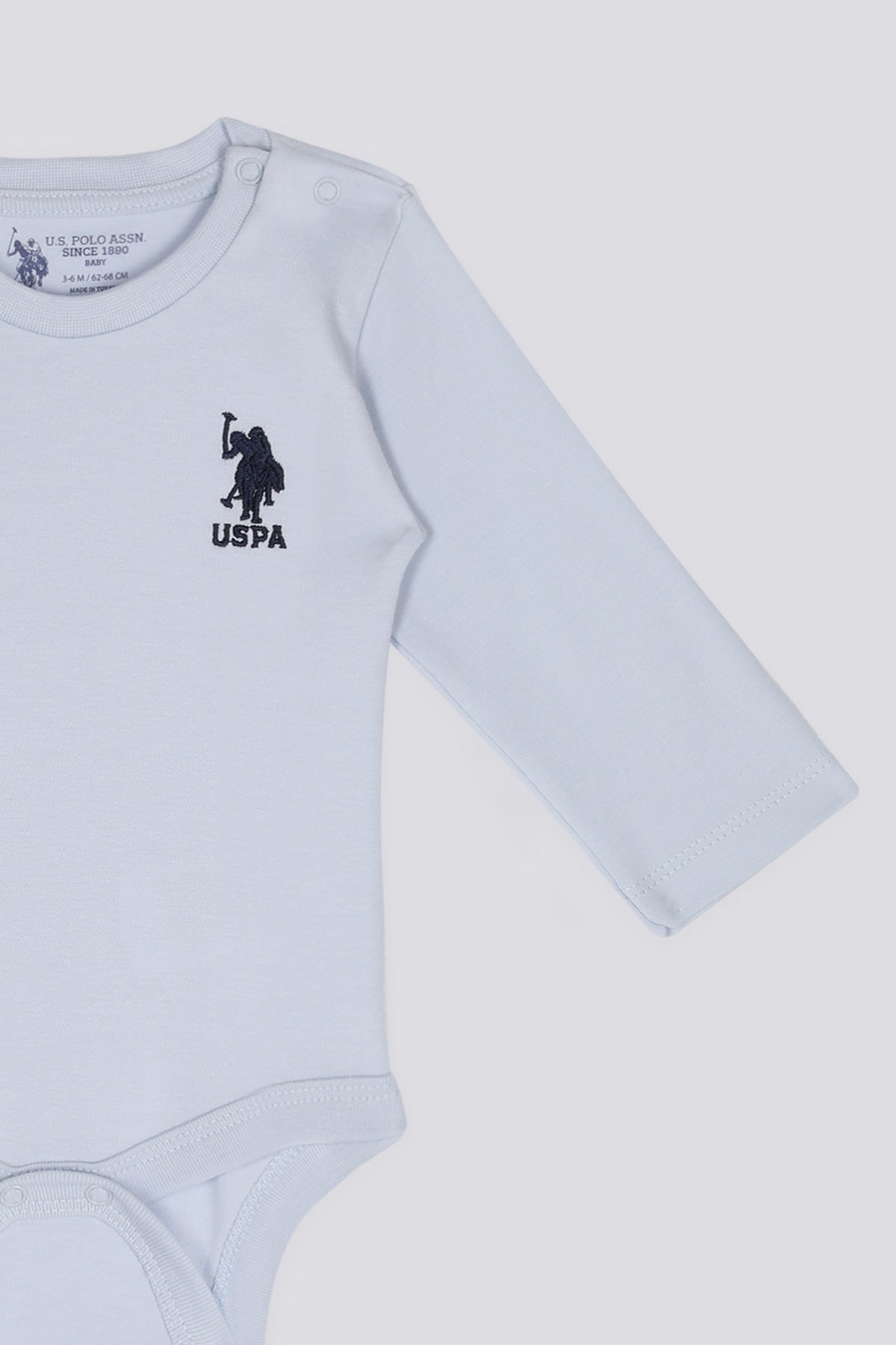 U.S. Polo Assn., Body de bumbac cu maneci lungi, Albastru glaciar, 86-92 CM