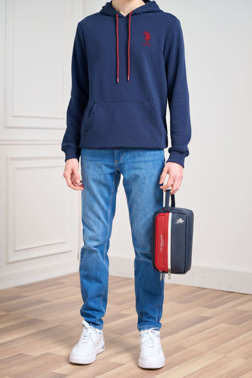 U.S. Polo Assn., Geanta de piele ecologica cu maner, Rosu, Bleumarin