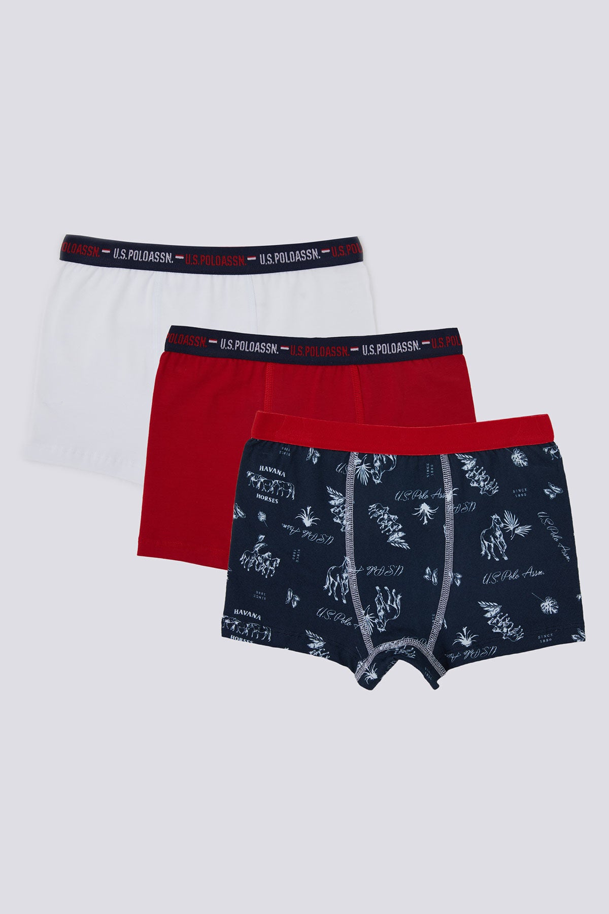U.S. Polo Assn., Set de boxeri cu banda logo in talie, pentru copii - 3 perechi