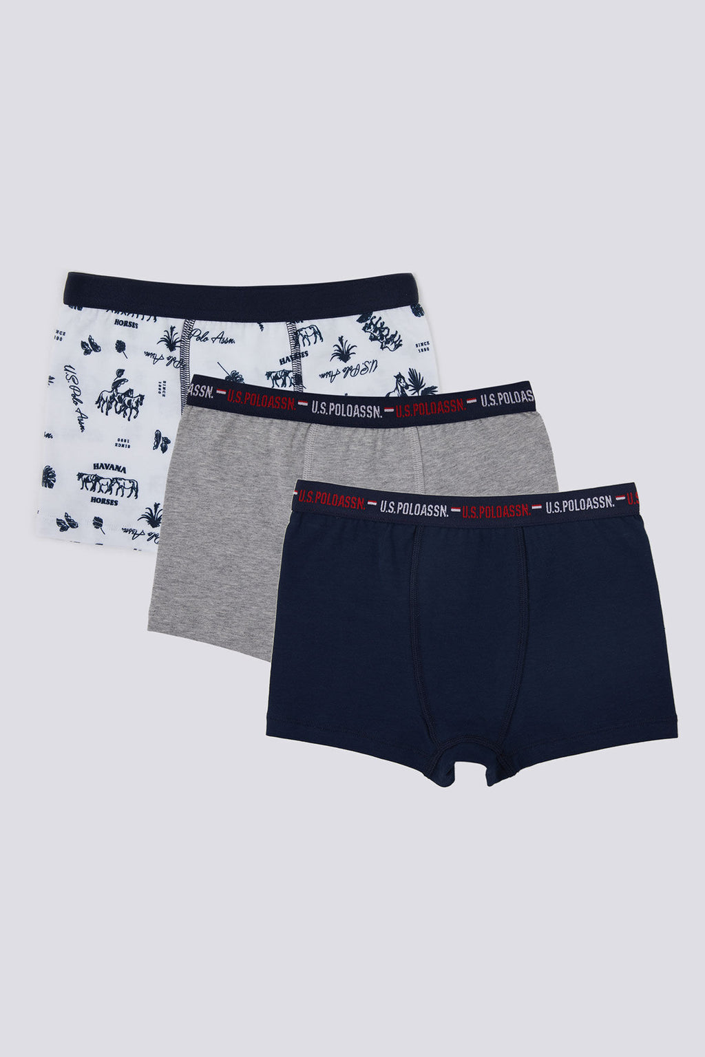 U.S. Polo Assn., Set de boxeri cu banda logo in talie, pentru copii - 3 perechi