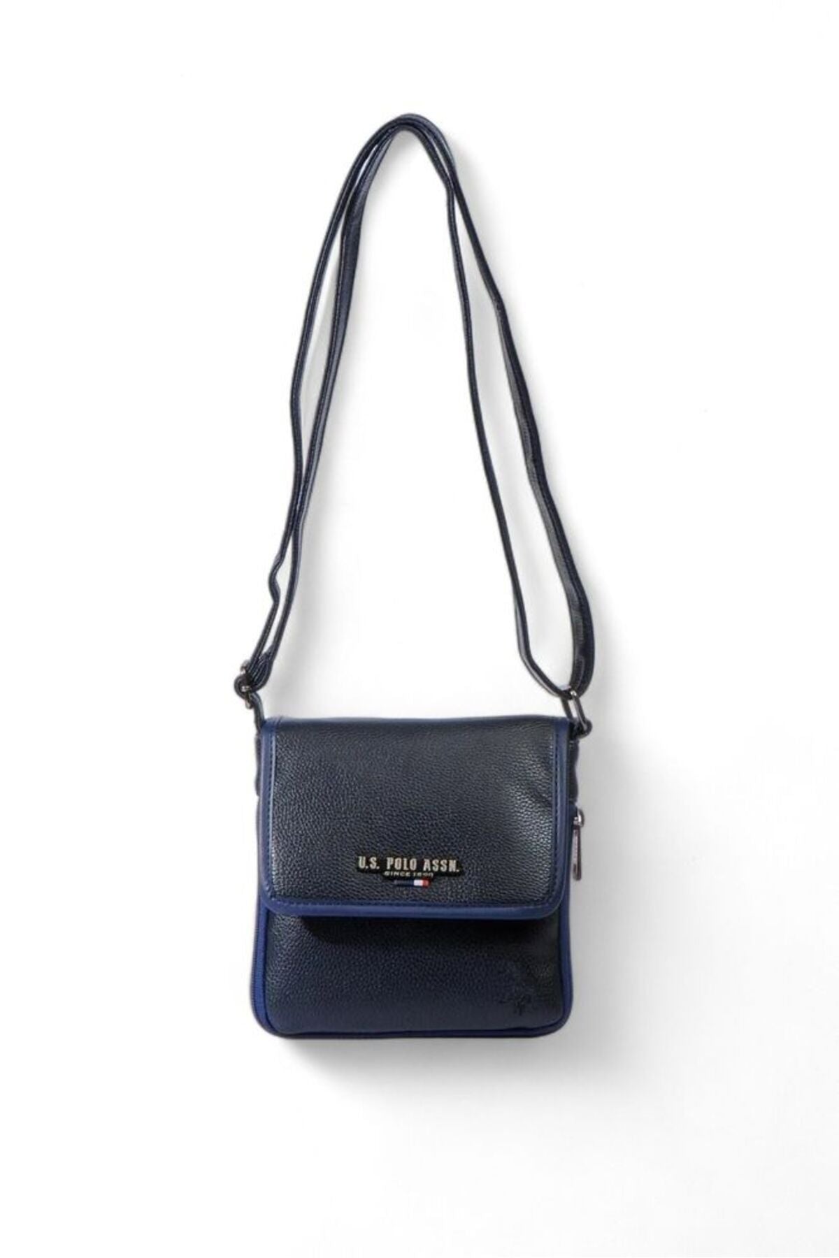 U.S. Polo Assn., Geanta crossbody mica de piele ecologica, cu logo stantat, Bleumarin inchis/Albastru inchis/Argintiu inchis