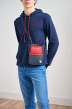 U.S. Polo Assn., Geanta crossbody de piele ecologica in doua nuante, Rosu, Bleumarin