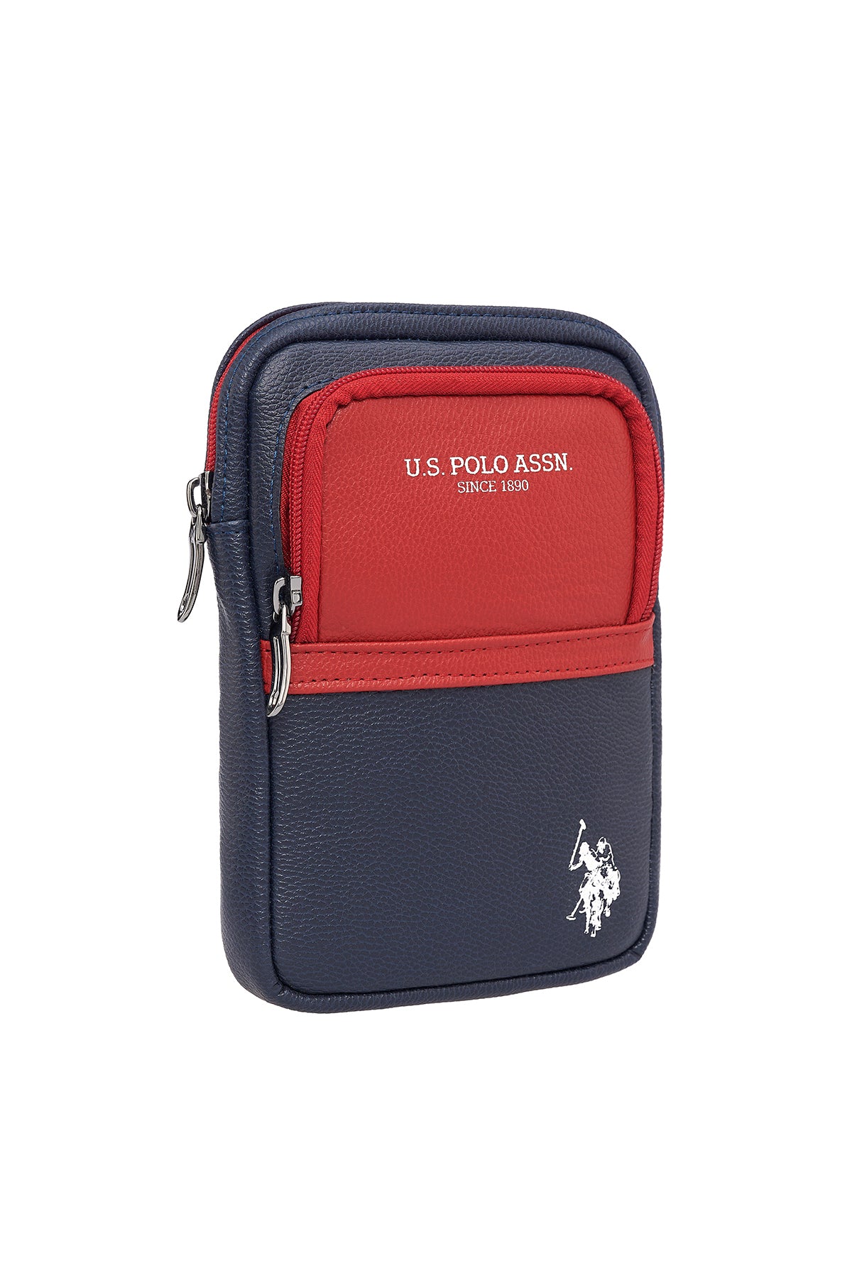 U.S. Polo Assn., Geanta crossbody de piele ecologica in doua nuante, Rosu, Bleumarin