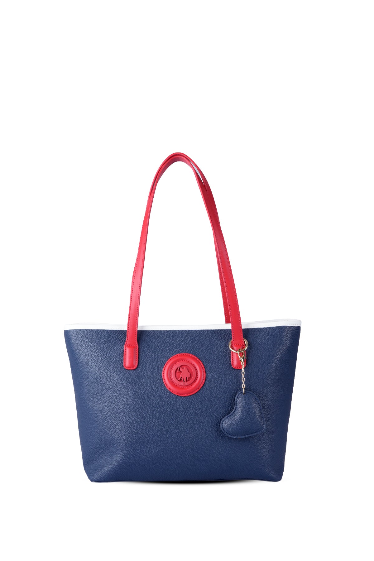 U.S. Polo Assn., Geanta shopper de piele ecologica cu fermoar, Rosu, Alb, Bleumarin